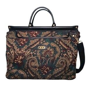 Vtg Gepie Tapestry Carpet Bag Shoulder Tote Green Paisley Travel Overnight Retro